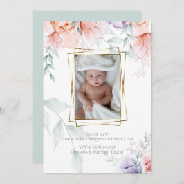 Baby | Coral Lilac Aquarelle Peony Blume Einladung