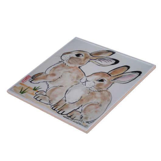 Baby Cottontail Bunny Rabbit Oriental Style Tile Fliese (Seite)