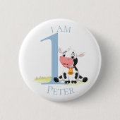 Baby Cow Blue BIRTHDAY Button (Vorderseite)