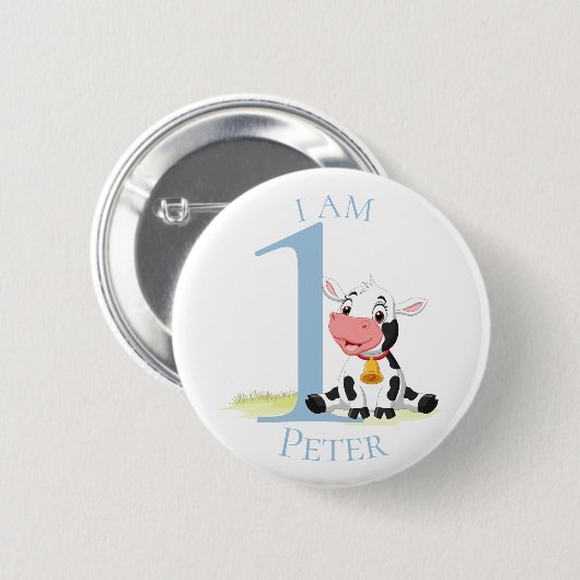 Baby Cow Blue BIRTHDAY Button (Vorne & Hinten)