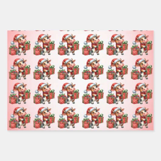 Baby Cow (Calf) Weihnachtskids Geschenkpapier Set (Vorderseite 3)