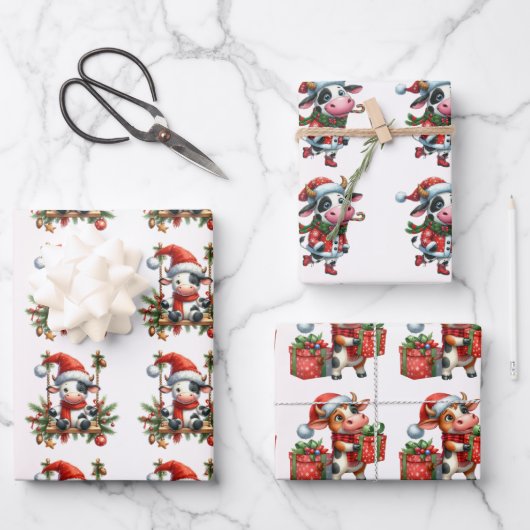 Baby Cow (Calf) Weihnachtskids Geschenkpapier Set (Vorderseite)