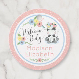 Baby Cow Floral Calf Begrüßung Baby Dusche Party Geschenkanhänger