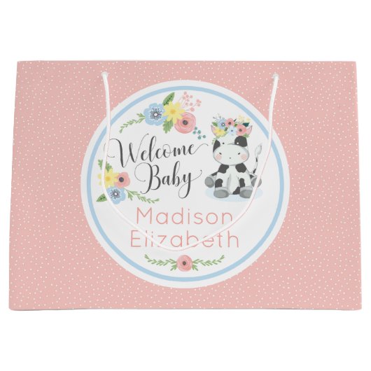 Baby Cow Floral Calvin Willkommensbaby Custom Große Geschenktüte (Vorderseite)