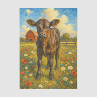 Baby Cow in Pasture Farmhouse Decoupage Paper  Seidenpapier