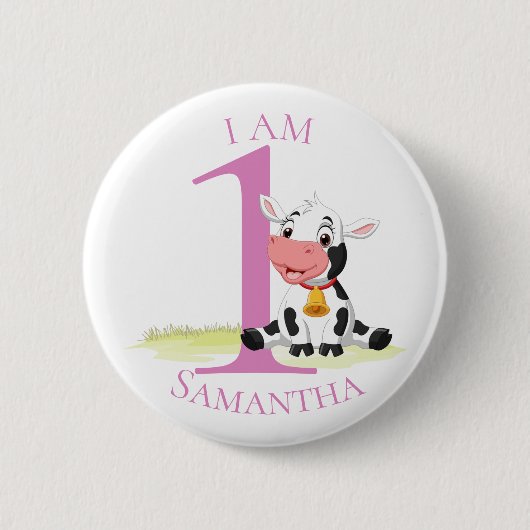 Baby Cow PINK BIRTHDAY NUMMER 1 Button (Vorderseite)
