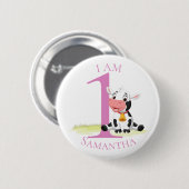 Baby Cow PINK BIRTHDAY NUMMER 1 Button (Vorne & Hinten)
