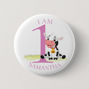 Baby Cow PINK BIRTHDAY NUMMER 1 Button