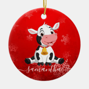Baby Cow Red Christmas Ornament