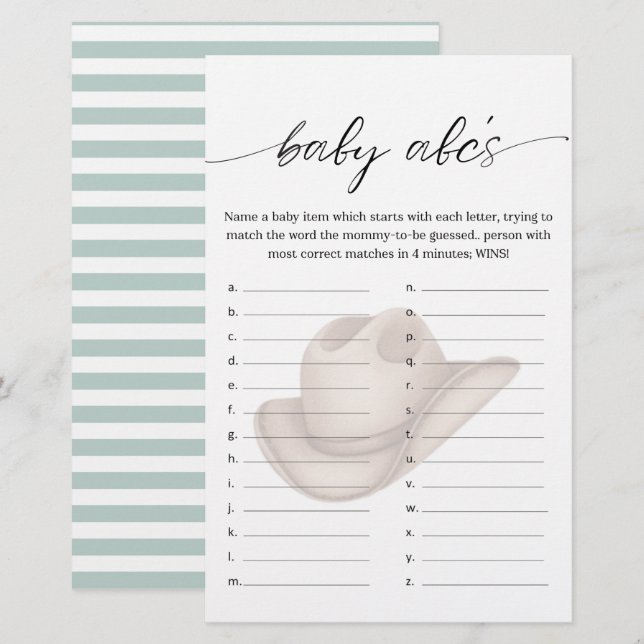 Baby Cowboy ABC Shower Game with Green (Vorne/Hinten)