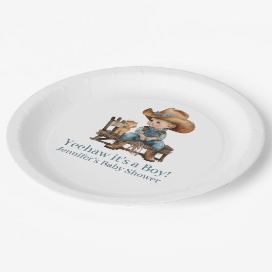 Baby Cowboy Baby Dusche Pappteller (Schrägansicht)