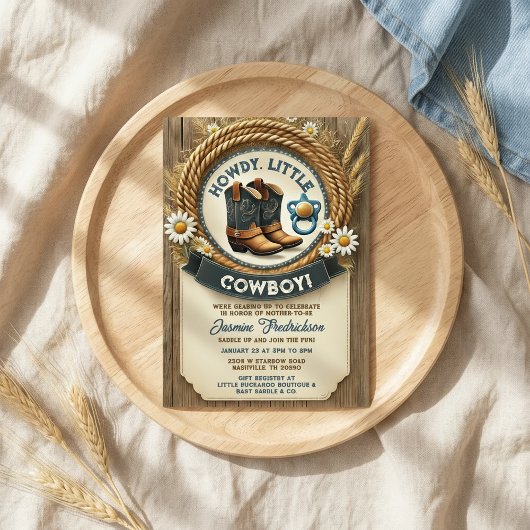 Baby Cowboy Blue Western Baby Dusche Einladung