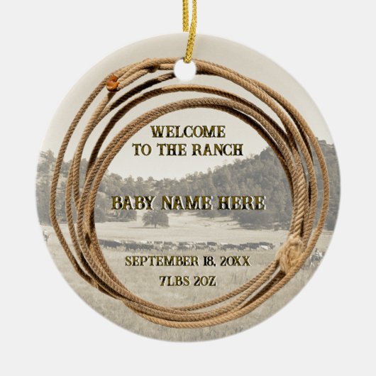 Baby Cowboy oder Cowgirl-Ankündigung Keramik Ornament (Vorne)