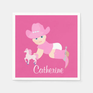 Baby Cowgirl mit rosa Hut und Stiefel Party Serviette