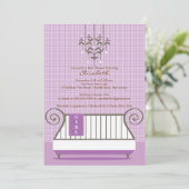 Baby Crib Babydusche Einladung Mädchen Lila (Stehend Vorderseite)