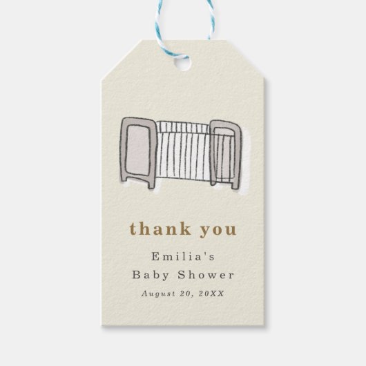 Baby Crib Newborn Illustration Baby Shower Geschenkanhänger (Vorderseite)