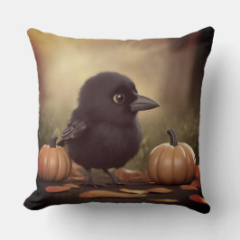 Baby Crow in the Pumpkins Kissen