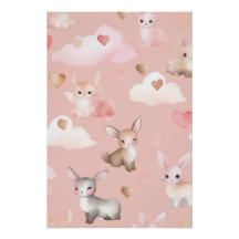 Baby Cupid Animals Nursery Art Print – Watercolor