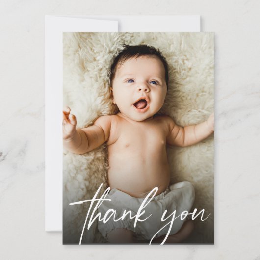 Baby Custom Fotos Moderne Handschrift Dankeskarte (Vorderseite)