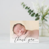 BABY DANK YOU modern luxuriöse Kalligraphie schwar Dankeskarte (Stehend Vorderseite)