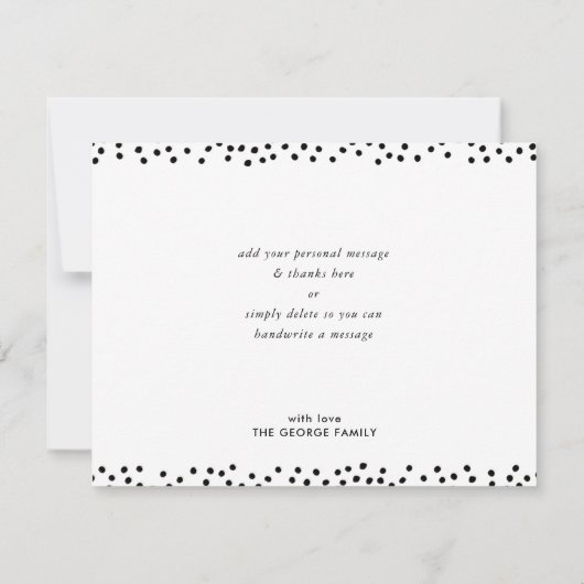 BABY DANK YOU modern luxuriöse Kalligraphie schwar Dankeskarte (Rückseite)