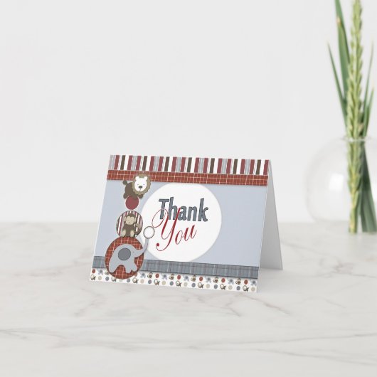 Baby Danke Card mit Blue Elephant, Monkey & T (Vorderseite)