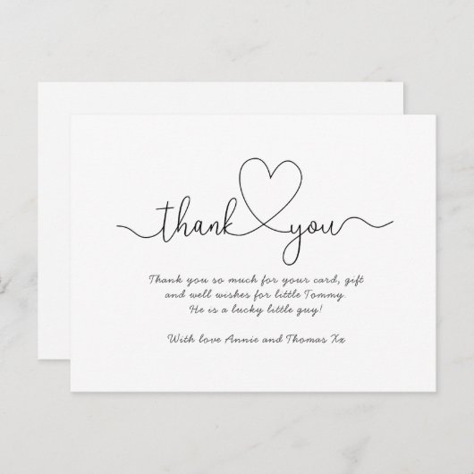 Baby danke Karten, Script-Schriftart danke Postkarte (Vorne/Hinten)