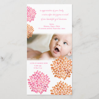 Baby danken Ihnen, die rosa u. orange Blumen zu Dankeskarte