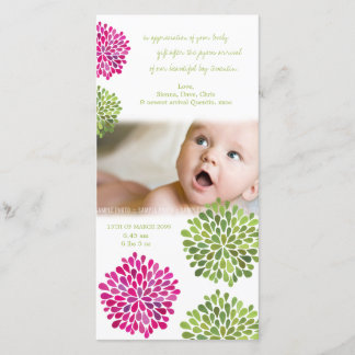 Baby danken Ihnen Pink-u. Grün-Blüte Dankeskarte