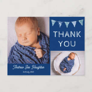 Baby Dankeschön-Karte mit Fotos, blaues Bollwerk Postkarte