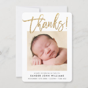 BABY DANKS moderne minimale gold glitzer baby foto Dankeskarte