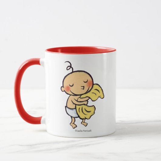 Baby, das weiche gelbe Decke umarmt Tasse (Links)