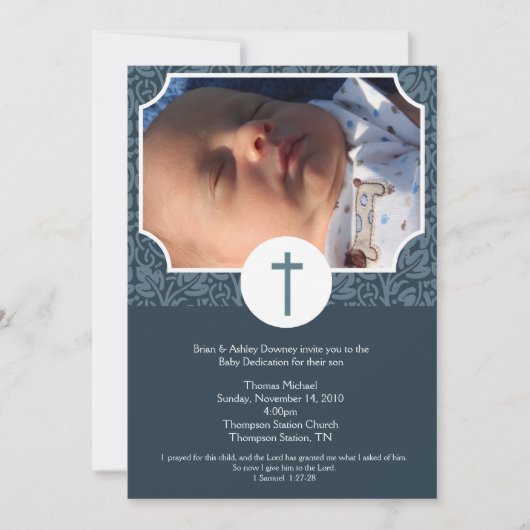 Baby Dedication BOY Taufen Foto Einladung 12x18 (Vorderseite)