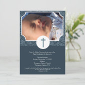 Baby Dedication BOY Taufen Foto Einladung 12x18 (Stehend Vorderseite)