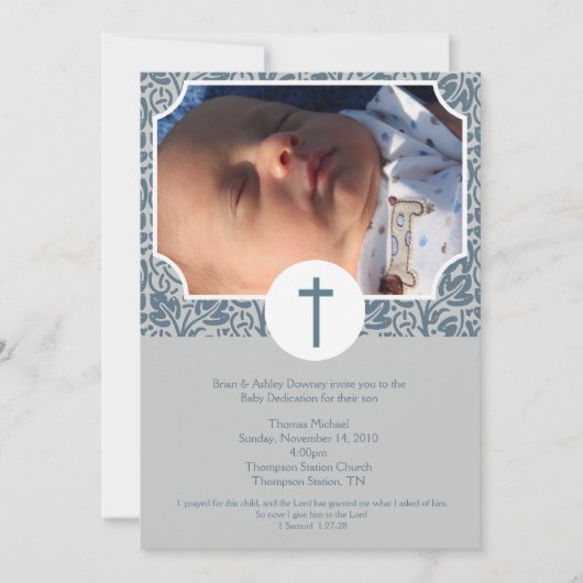 Baby Dedication BOY Taufen Foto Einladung 12x18 (Vorderseite)