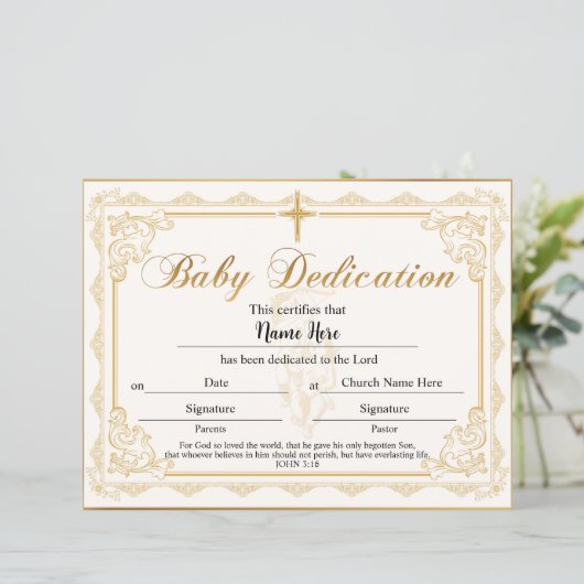 Baby Dedication Certificate Gold (Stehend Vorderseite)