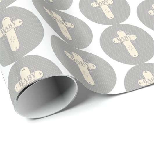 Baby Dedication Cream & Gray Cross Geschenkpapier (Rolleneckpunkt)