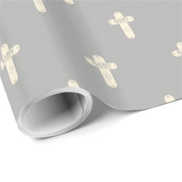 Baby Dedication Cream & Gray Cross Geschenkpapier