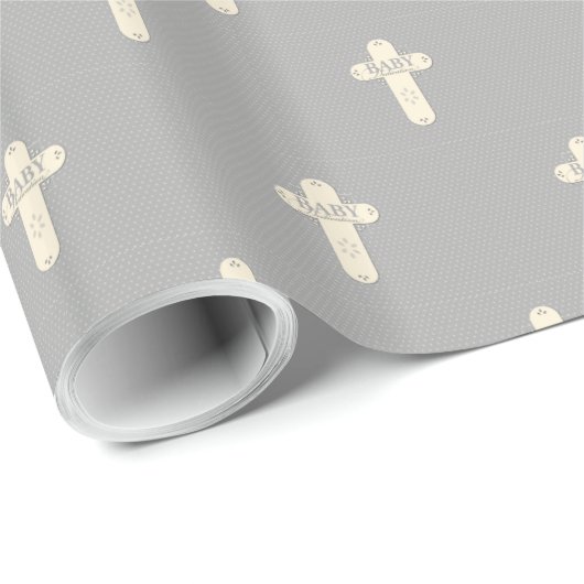 Baby Dedication Cream & Gray Cross Geschenkpapier (Rolleneckpunkt)