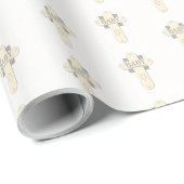 Baby Dedication Cream & Gray Cross Geschenkpapier (Rolleneckpunkt)