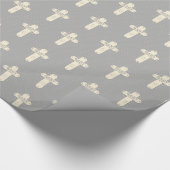 Baby Dedication Cream & Gray Cross Geschenkpapier (Ecke)