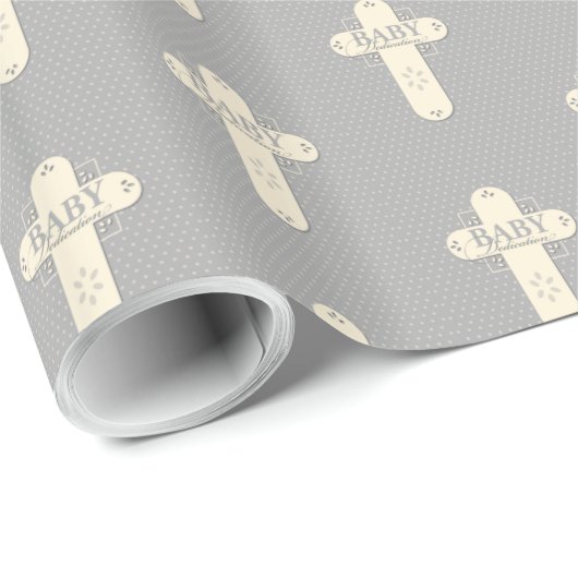 Baby Dedication Cream & Gray Cross Geschenkpapier (Rolleneckpunkt)