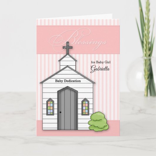 Baby Dedication in Rosa für Mädchen mit Kapelle Karte (Vorderseite)