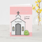 Baby Dedication in Rosa für Mädchen mit Kapelle Karte (Gelbe Blume)