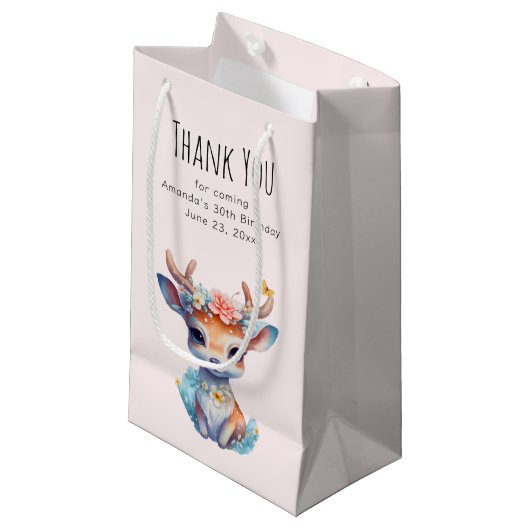 Baby Dee with Antlers and Blume Party Vielen Dank Kleine Geschenktüte (Vorderseite Schrägansicht)
