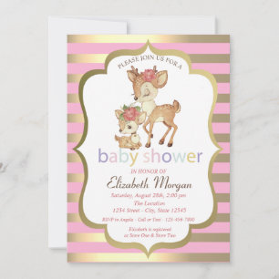 Baby Deer Blume Gold Stripe Baby Dusche Einladung
