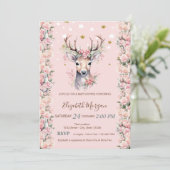 Baby Deer Blume Holly Berry Stars Babydusche Einladung (Stehend Vorderseite)