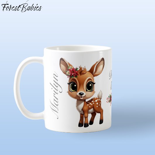 Baby Deer, Blütenkrähe, 🦌 Hirsch 🎄 Kaffeetasse