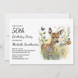 Baby Deer Butterfly Foliage Floral 50. Geburtstag Einladung