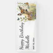 Baby Deer Butterfly Foliage Floral Happy Birthday Banner (Vertikal)